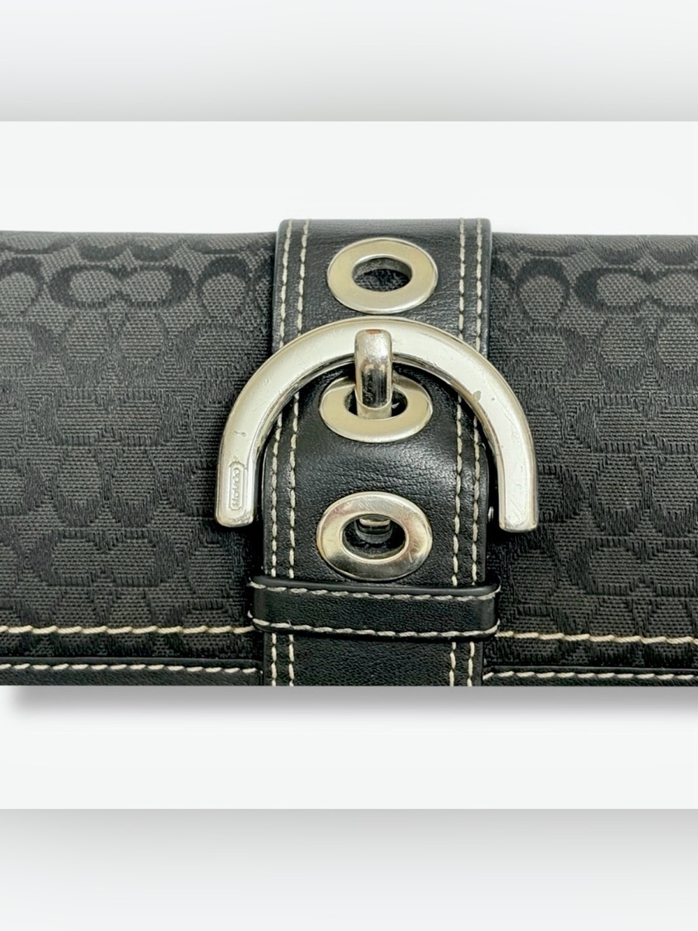 COACH Vintage Black Signature Soho Buckle Trifold Checkbook Wallet - Picture 5 of 5